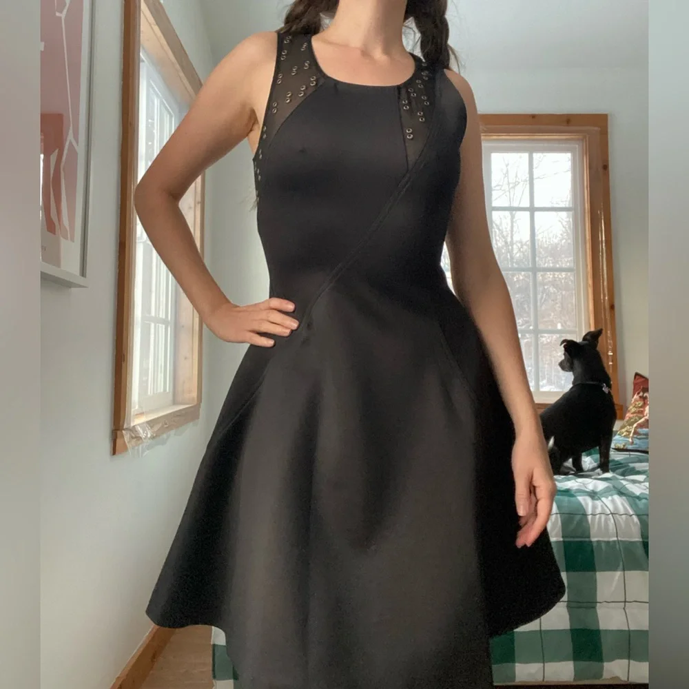 A Line Little Black Dress with Mesh Cutouts - Picture 4 of 5